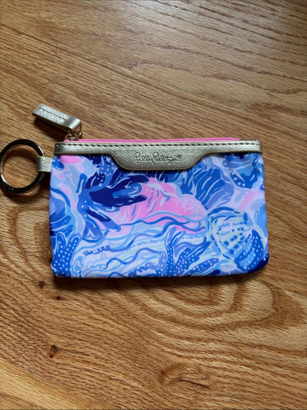 Lilly Pulitzer Blue Pink Gold Keyring Card Wallet